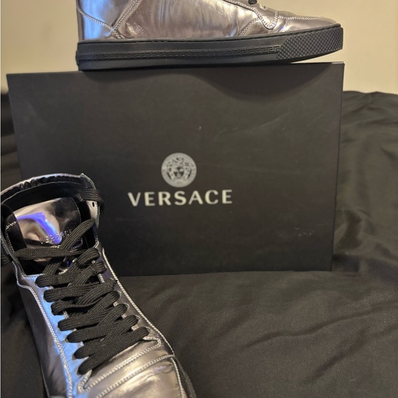 Versace Silver Luxury Sneakers with Metallic Accents